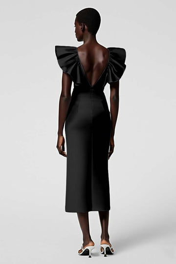 Black Sheath Formal Dress with Ruffle Sleeves